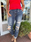 JUDY BLUE MID RISE CUFFED DESTROY BF JEAN