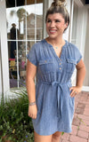 DOWN A DIRT ROAD CHAMBRAY DRESS