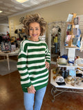 WHISPERING WOODS GREEN STRIPED OVERSIZED SWEATER
