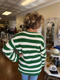 WHISPERING WOODS GREEN STRIPED OVERSIZED SWEATER