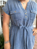 DOWN A DIRT ROAD CHAMBRAY DRESS
