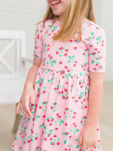 STRAWBERRY SHORT SLEEVE KNIT TWIRL DRESS