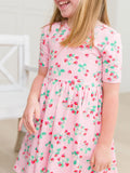 STRAWBERRY SHORT SLEEVE KNIT TWIRL DRESS