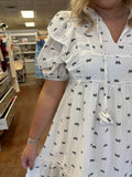 TIED UP LOVELY BOW PRINT MINI DRESS
