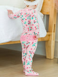 STRAWBERRY VISCOSE BAMBOO FOOTED RUFFLE ONE PIECE PAJAMA