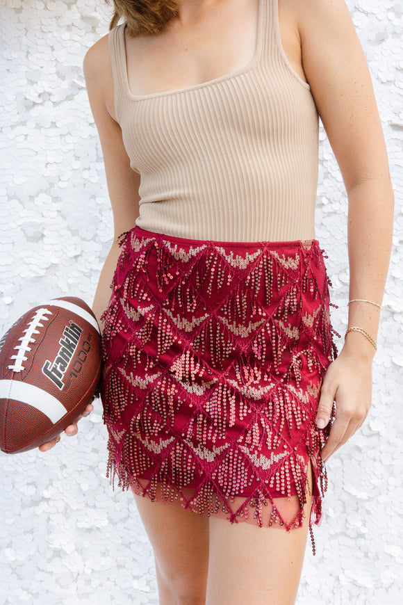 TRIBE SEQUIN FRINGE SKIRT