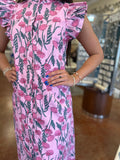 LOVELY GRACE FLUTTER SLEEVE MIDI DRESS