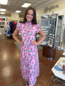 LOVELY GRACE FLUTTER SLEEVE MIDI DRESS
