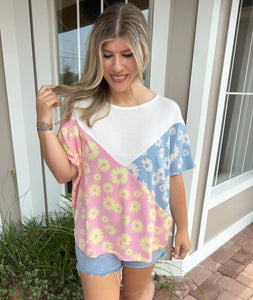 POSITIVE INTENTION FLORAL PRINT ROUND NECK TOP
