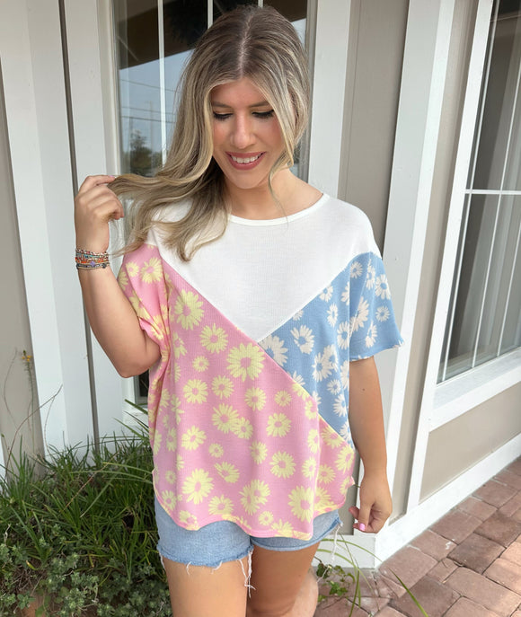 POSITIVE INTENTION FLORAL PRINT ROUND NECK TOP