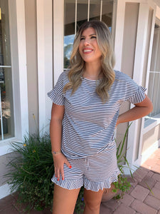 ON THE GO STRIPED SHORT SET