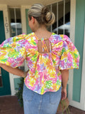 GARDEN WALTZ BUBBLE SLEEVE TOP