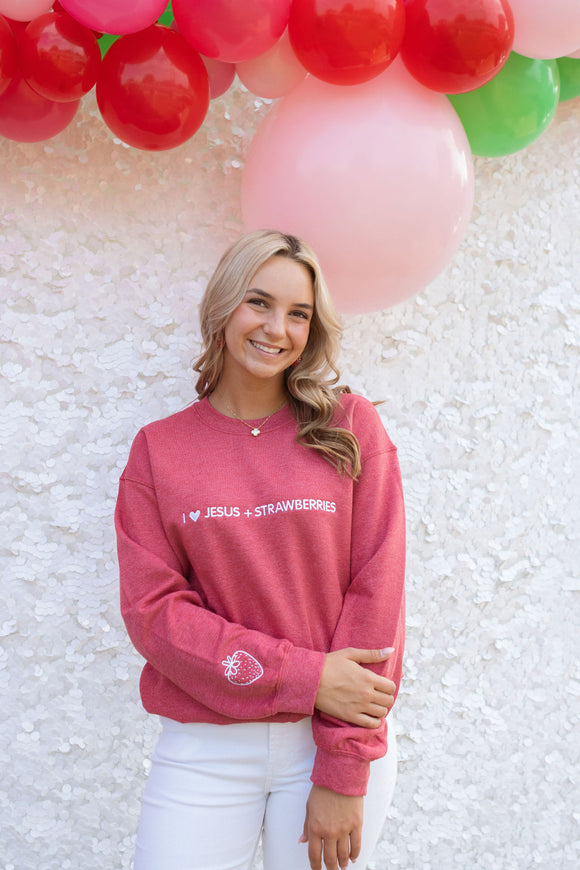 I <3 JESUS + STRAWBERRIES EMBROIDERED SWEATSHIRT