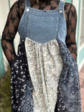 ON THE GO DENIM PATCHWORK OVERALL DRESS