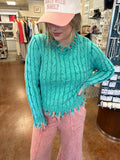 THOUGHT YOU'D KNOW CABLE KNIT FRINGE SWEATER