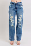 JUDY BLUE H/W HEAVY DISTRESSED STRAIGHT JEAN
