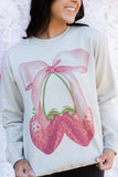 FEMME STRAWBERRY BOW GRAPHIC SWEATSHIRT