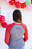 HE CAN. HE WILL. HE DID. STRAWBERRY RAGLAN TEE