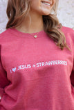 I <3 JESUS + STRAWBERRIES EMBROIDERED SWEATSHIRT