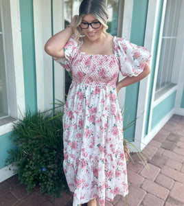 THE ARIANA SMOCKED MIDI DRESS