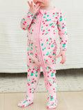 STRAWBERRY VISCOSE BAMBOO FOOTED RUFFLE ONE PIECE PAJAMA
