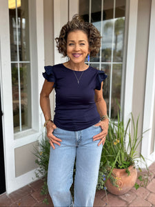 RAISED FREE FLUTTER SLEEVE TOP
