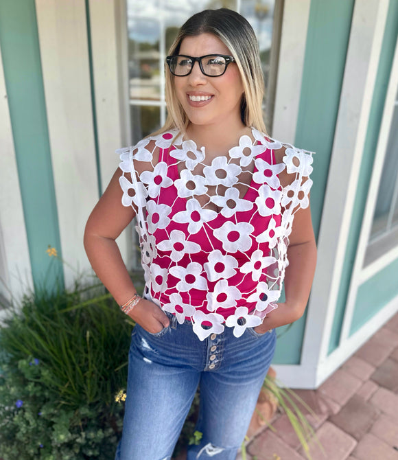 BLOOM IN ROMANCE FLORAL LACE OVERLAY TOP