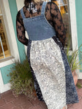 ON THE GO DENIM PATCHWORK OVERALL DRESS