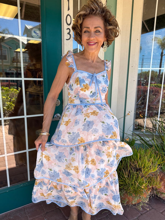 WALKING IN PARADISE FLORAL MIDI DRESS