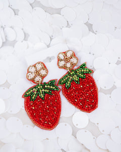 SO SWEET STRAWBERRY SEED BEAD DROP EARRINGS