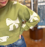 MY TRUE FEELINGS BOW PRINTED SWEATER