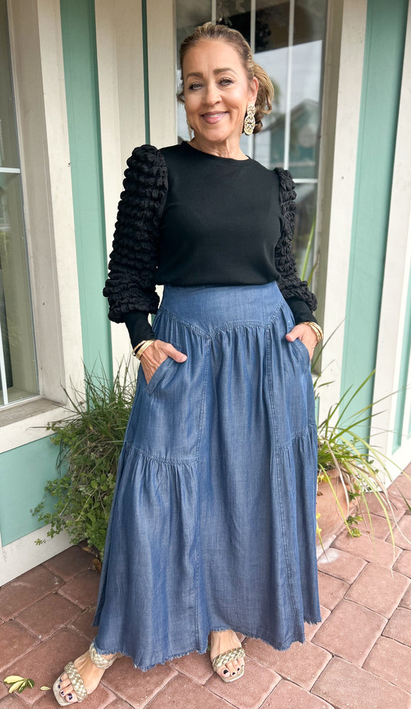 FATEFUL DENIM MAXI SKIRT