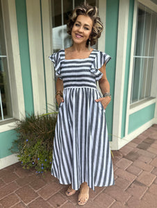 TIMELESS TREASURE STRIPED MIDI DRESS