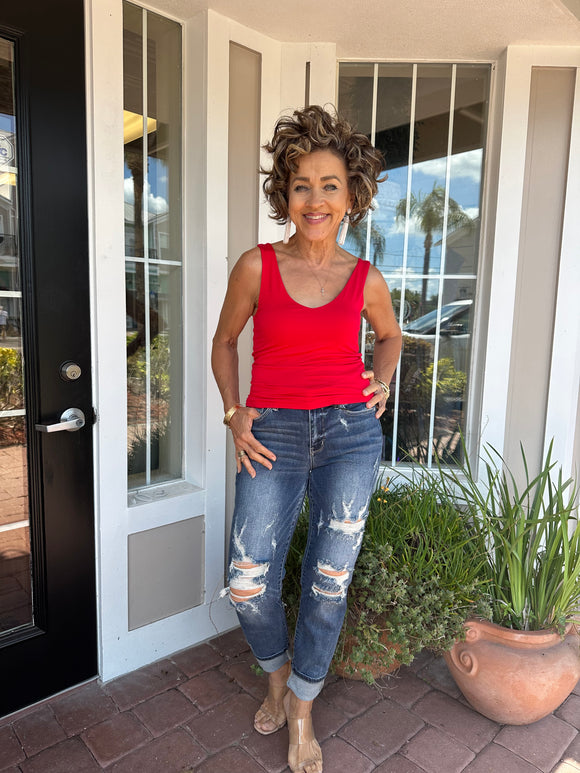 JUDY BLUE MID RISE CUFFED DESTROY BF JEAN