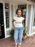 RAISED FREE FLUTTER SLEEVE TOP