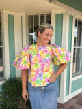 GARDEN WALTZ BUBBLE SLEEVE TOP