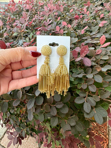 DROP BY BEADED TASSEL EARRING