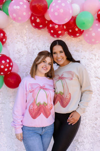 FEMME STRAWBERRY BOW GRAPHIC SWEATSHIRT