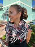 PLACED ATTENTION PLAID FRINGE INFINITY SCARF