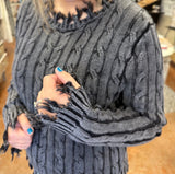 THOUGHT YOU'D KNOW CABLE KNIT FRINGE SWEATER