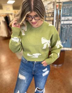 MY TRUE FEELINGS BOW PRINTED SWEATER