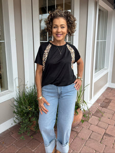 AUTHENTIC LOVE LEOPARD TRIM TOP
