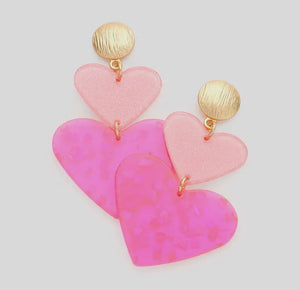 SWEETHEART GLITTERED DOUBLE RISEN HEART EARRINGS