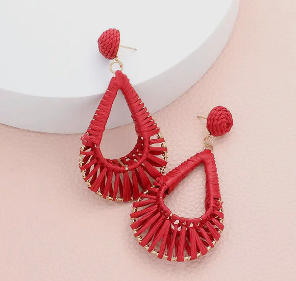 OUT & ABOUT RAFFIA WRAPPED TEARDROP EARRINGS