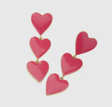 LOVEY TRIPLE ENAMEL HEART DANGLE EARRINGS