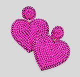 IN LOVE BEADED HEART DANGLE EARRINGS