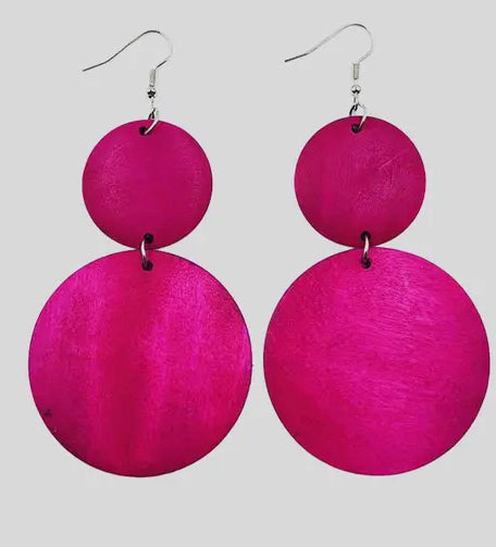 FUN HAVING FUN DOUBLE CIRCLE WOODEN EARRINGS