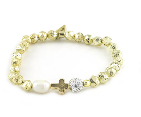 ERIMISH ALEXIS PEARL CROSS BRACELET