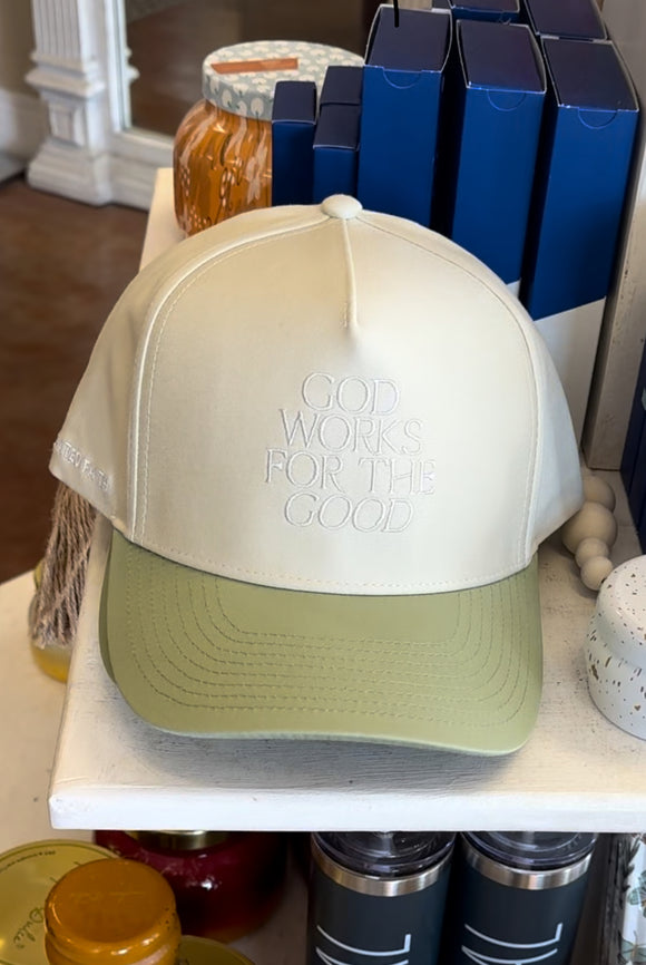 GOD WORKS FOR THE GOOD TRUCKER HAT