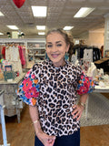 WALK WITH JOY EMBROIDERED LEOPARD BLOUSE